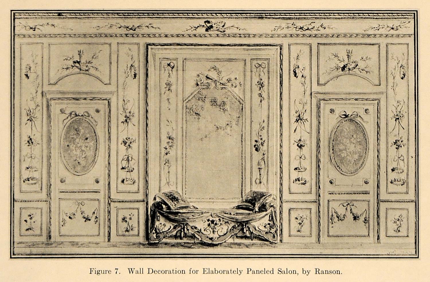 1919 Print Wall Decoration Elaborate Panel Salon Ranson ORIGINAL HISTORIC GF4