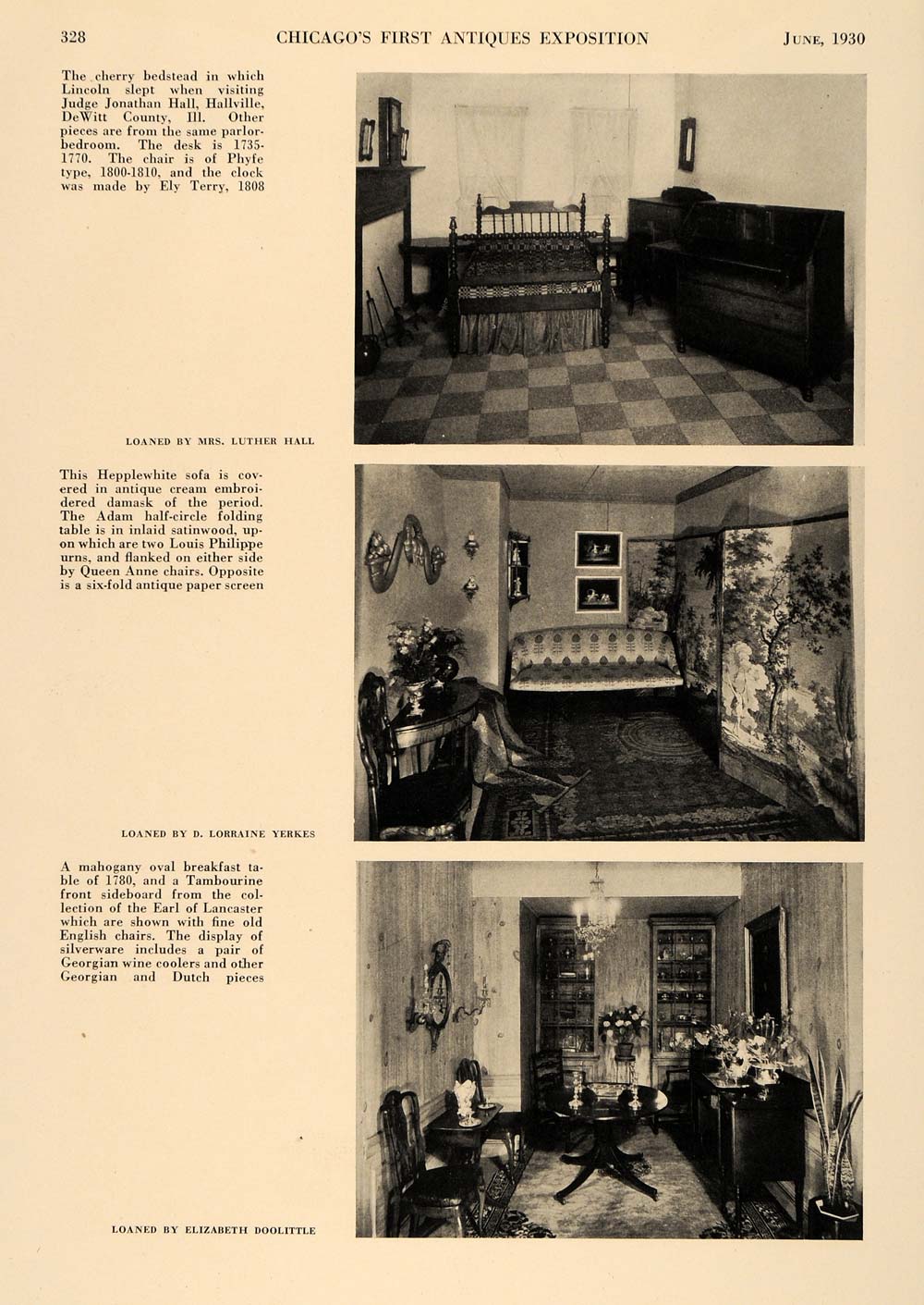 1930 Print Abraham Lincoln Bed Louis Philippe Urn Decor ORIGINAL HISTORIC GF4