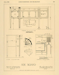 1930 Print Side Board Design Plans Drawn Reymond Julian ORIGINAL HISTORIC GF4