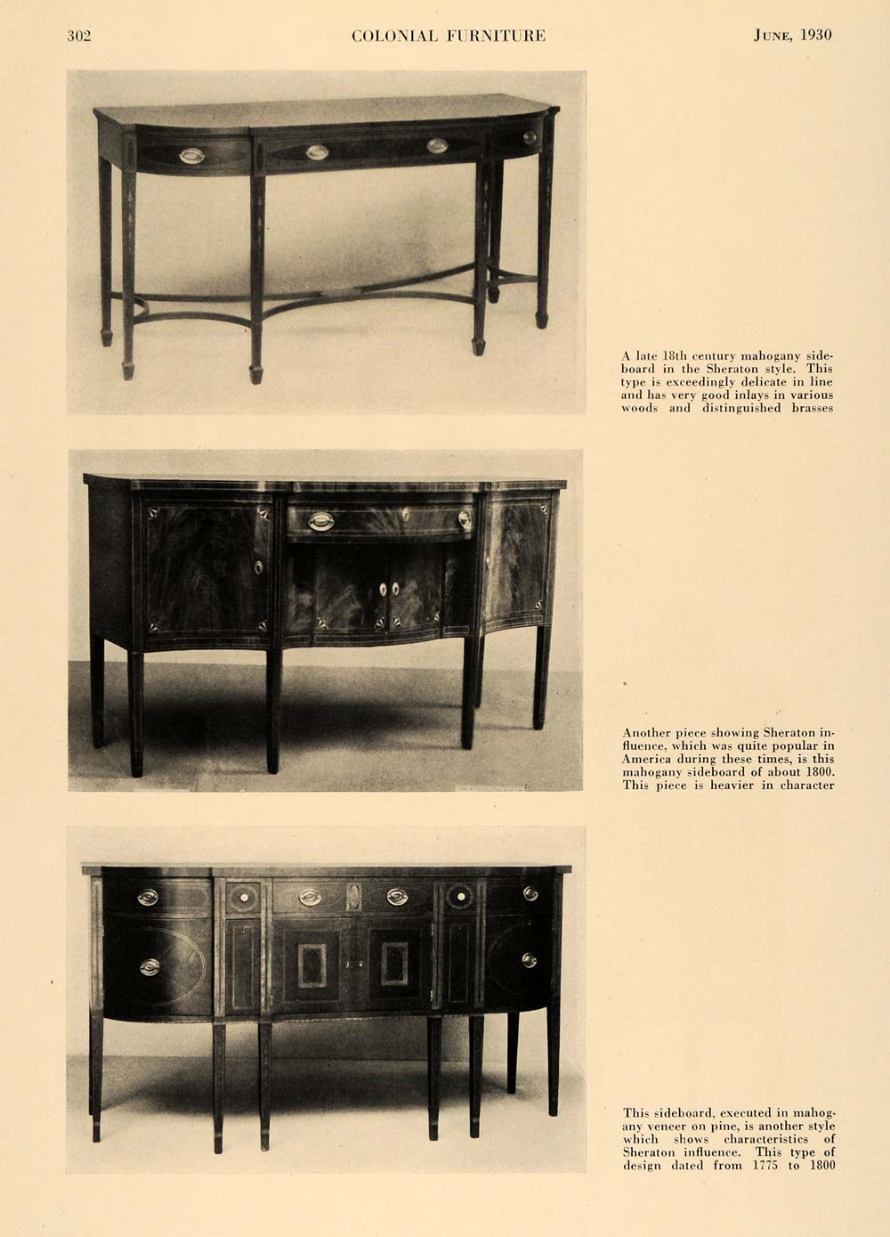 1930 Print Sideboard Sheraton Style 1800s Furniture - ORIGINAL HISTORIC GF4