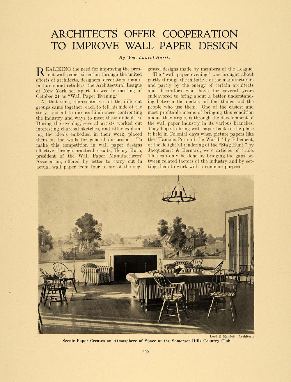 1920 Article William Laurel Harris Wallpaper Henry Burn - ORIGINAL GF4