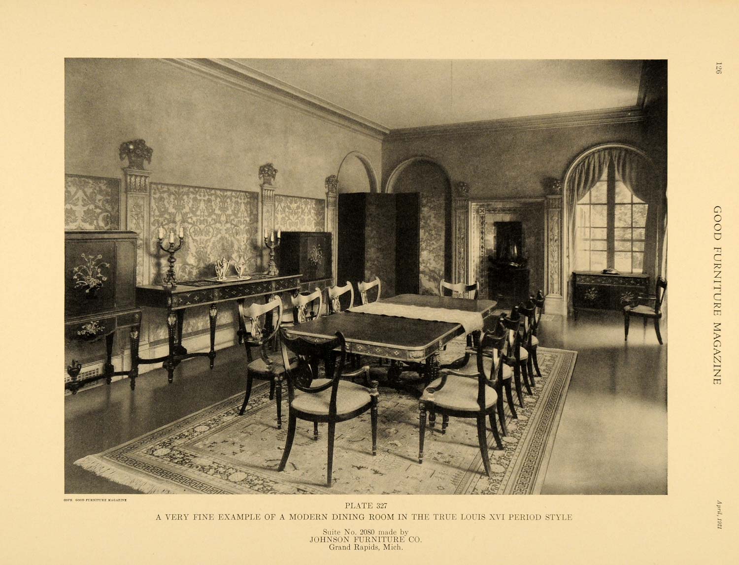1921 Print Louis XVI Furniture Johnson Dining Room MI - ORIGINAL HISTORIC GF4