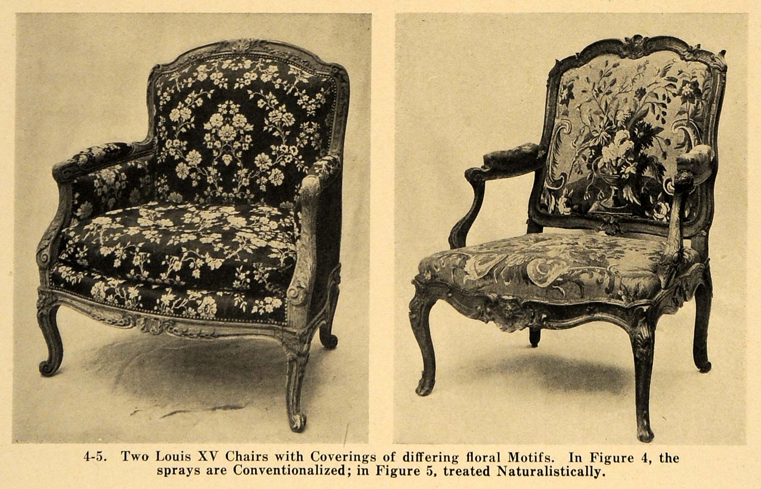 1921 Print Louis XV Armchairs Floral Spray Upholstery ORIGINAL