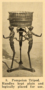 1921 Print Pompeian Metal Tripod Stand Satyr Pan Handle ORIGINAL HISTORIC GF4
