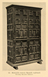1919 Print Sixteenth Century Spanish Moorish Cupboard ORIGINAL HISTORIC GF4