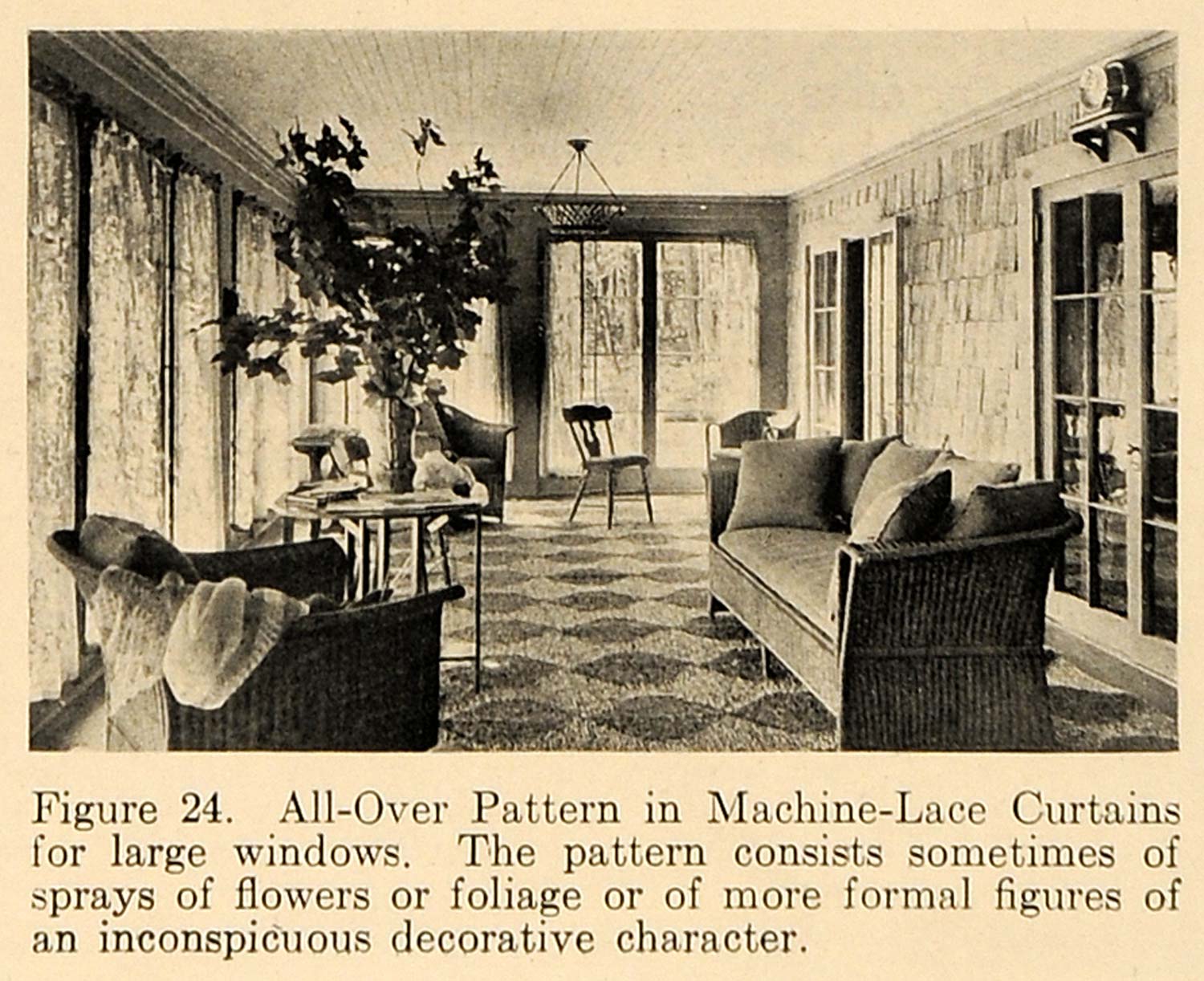 1919 Print Sun Room Machine Lace Curtains Large Window ORIGINAL HISTORIC GF4
