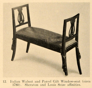 1919 Print Wood Window Seat Italy Sheraton Louis Style ORIGINAL HISTORIC GF4