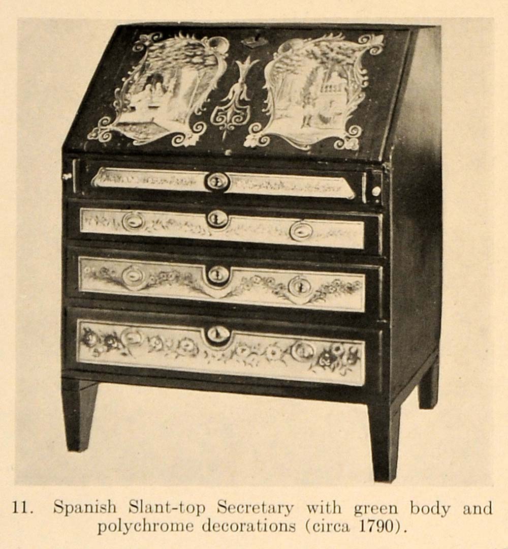 1919 Print Spanish Slant Style Secretary 18th Century - ORIGINAL HISTORIC GF4