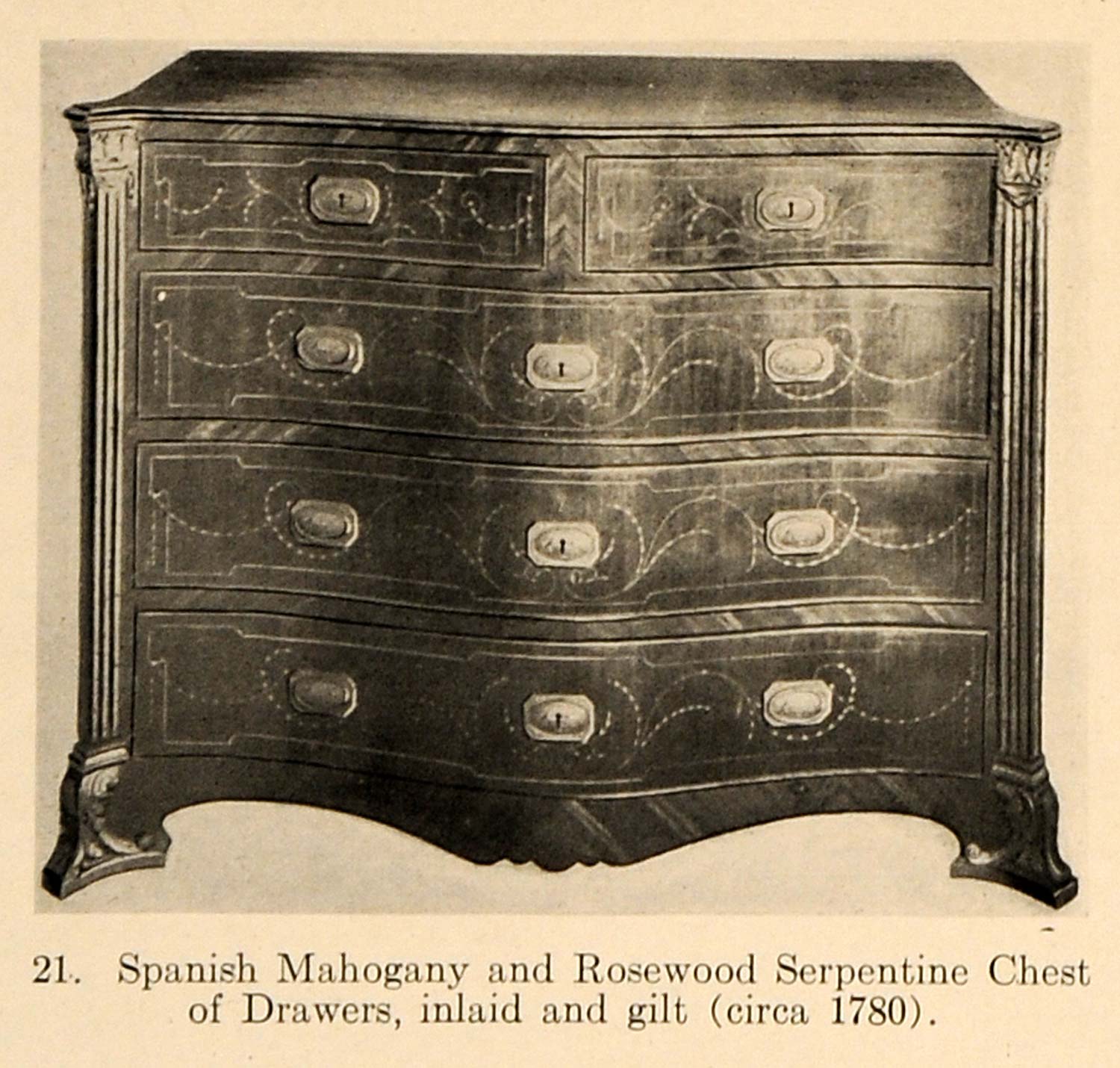 1919 Print Spanish Mahogany Rosewood Serpentine Chest - ORIGINAL HISTORIC GF4