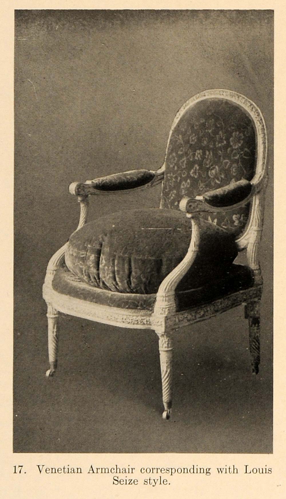1919 Print Venetian Armchair Louis Seize Style Cushion ORIGINAL HISTORIC GF4