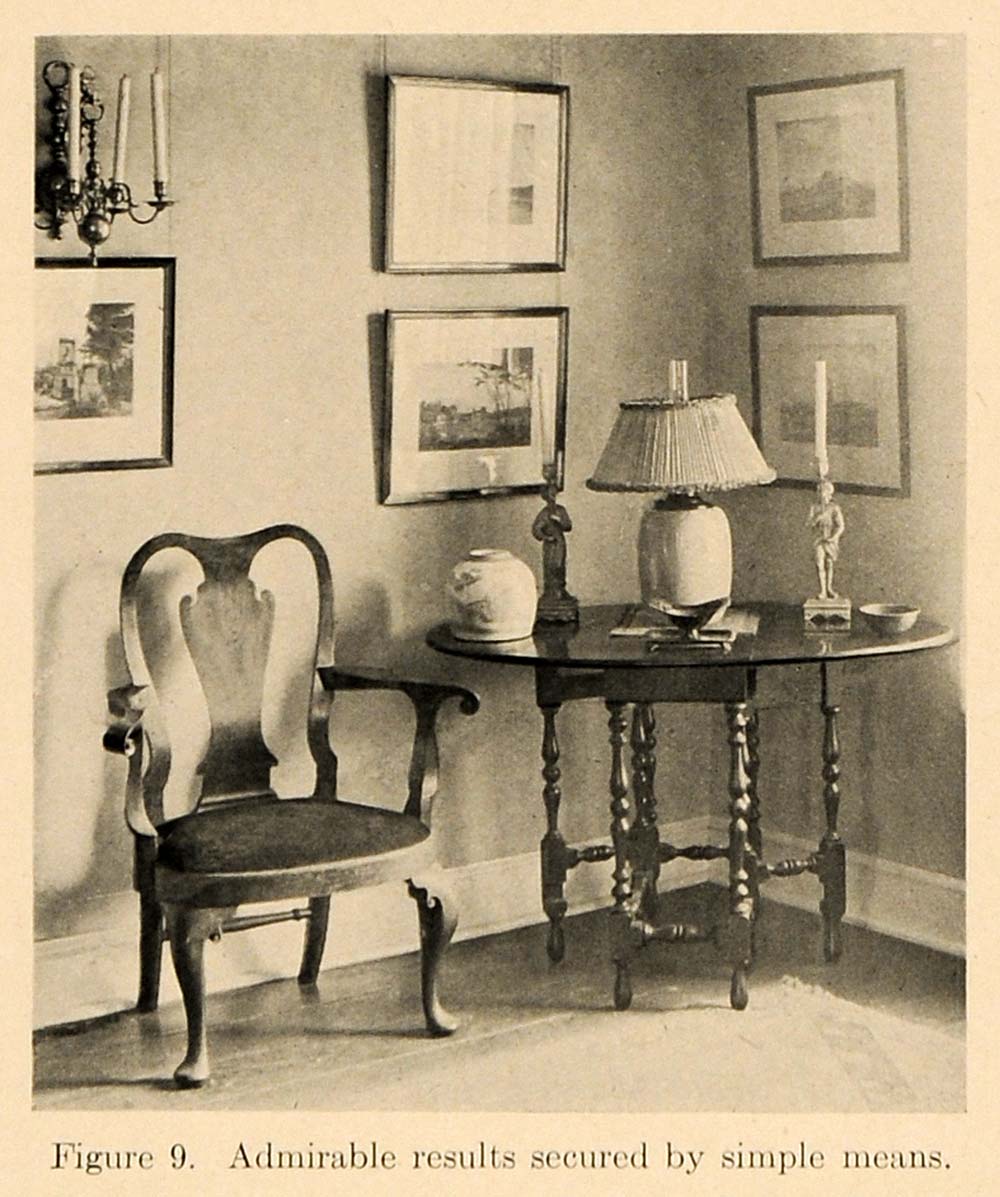 1919 Print Vignette Chair Table Lamp Pictures Antique ORIGINAL HISTORIC GF4