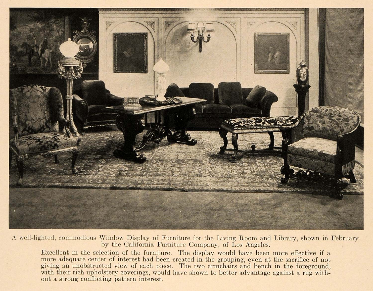 1919 Print Window Display Living Room Furniture Library ORIGINAL HISTORIC GF4