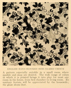 1920 Print English Hand Blocked Print Glazed Chintz - ORIGINAL HISTORIC GF4