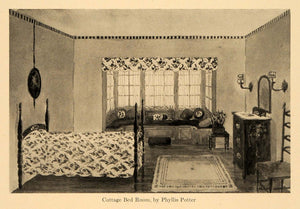 1920 Print Cottage Bed Room Furniture Phyllis Potter - ORIGINAL HISTORIC GF4