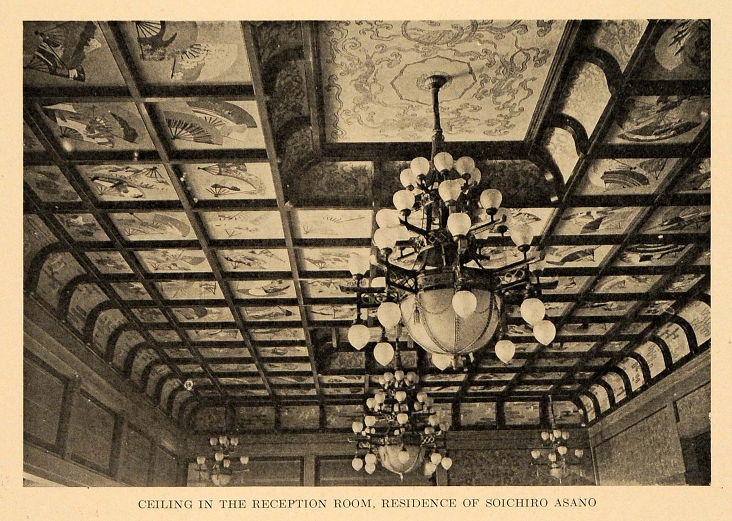 1920 Print Japan Ceiling Reception Room Soichiro Asano ORIGINAL HISTORIC GF4