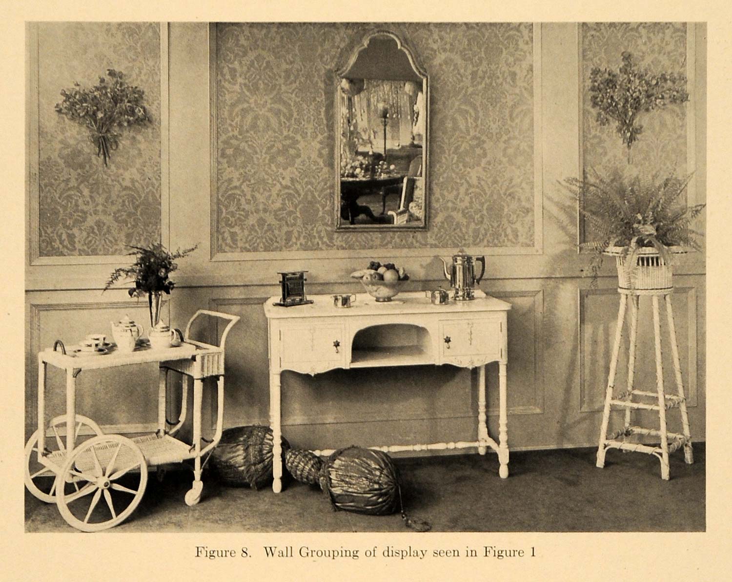 1920 Print Furniture Mirror Kettle Cart Hallway Decor - ORIGINAL HISTORIC GF4