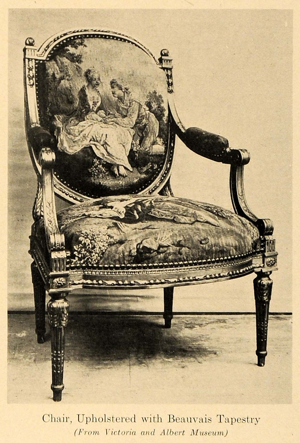1920 Print Upholstered Chair Beauvais Tapestry Museum - ORIGINAL HISTORIC GF4