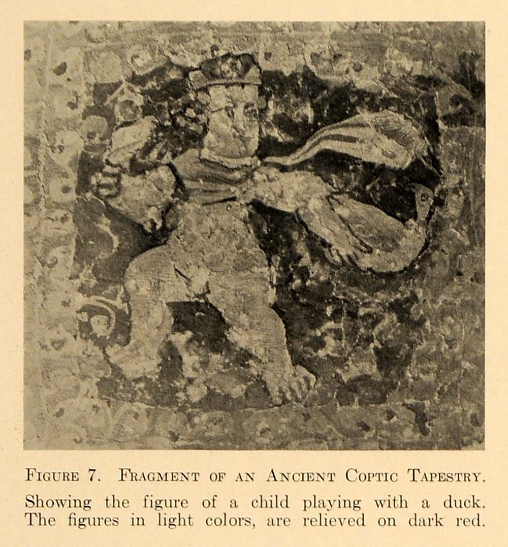1920 Print Ancient Coptic Tapestry Boy Duck Egyptian - ORIGINAL HISTORIC GF4