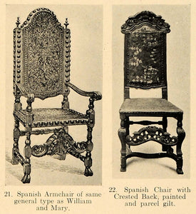 1919 Print Spanish Armchair Chair Paint Furniture Decor ORIGINAL HISTORIC GF4