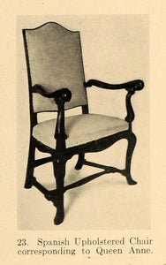 1919 Print Spanish Upholstered Chair Queen Anne Britain ORIGINAL HISTORIC GF4