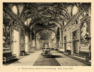 1919 Print Throne Room Palace Luxembourg Louis XIV - ORIGINAL HISTORIC IMAGE GF4