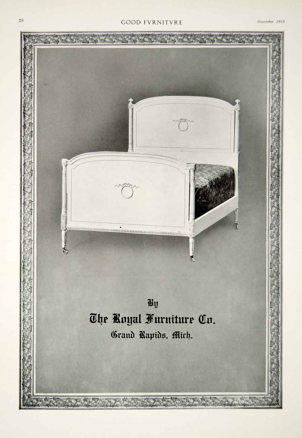 1915 Ad Vintage Bed Headboard Royal Furniture Company Grand Rapids Michigan GF5