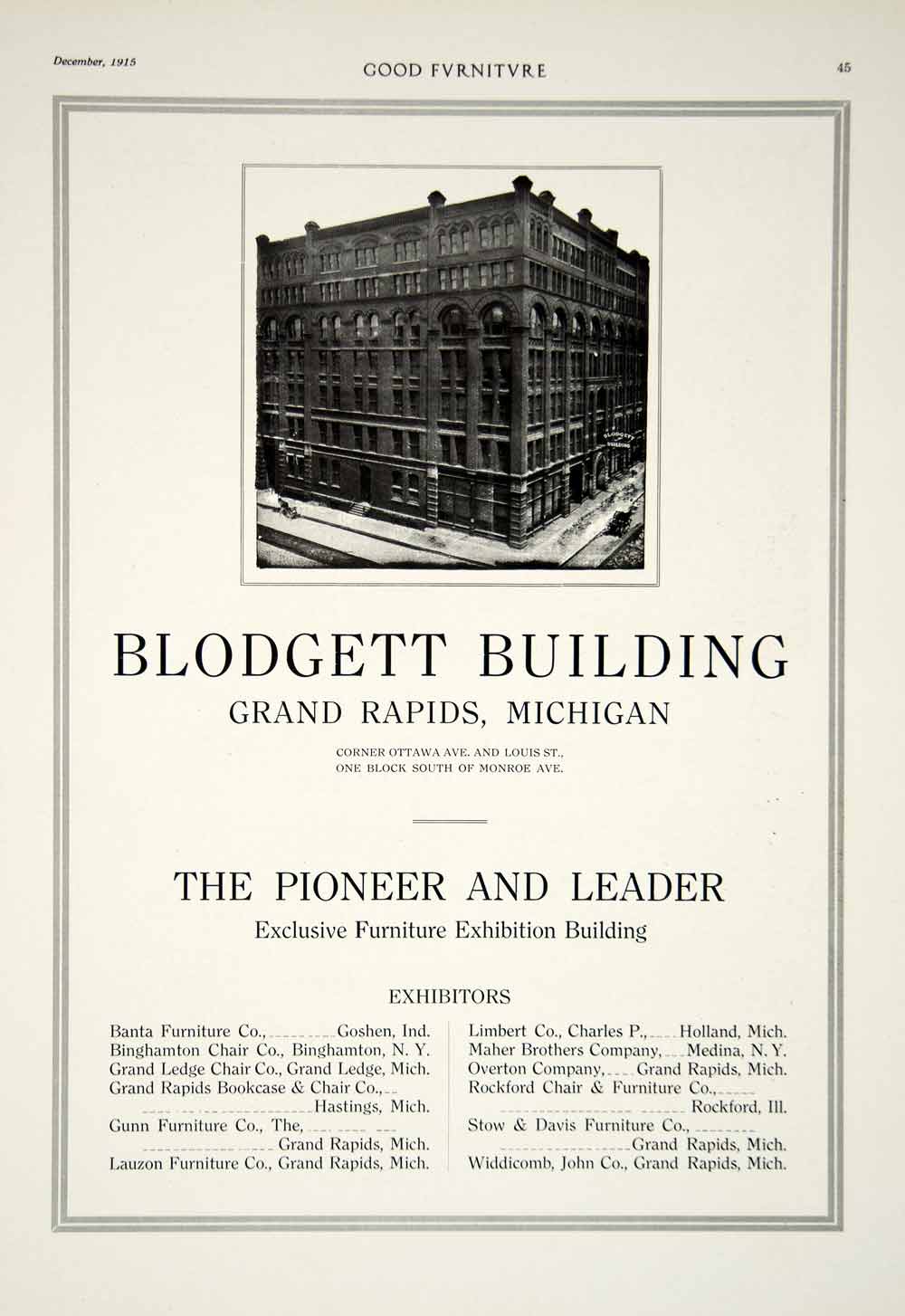 1915 Ad Blodgett Building Grand Rapids Ottawa Ave Louis Furniture Exhibition GF5