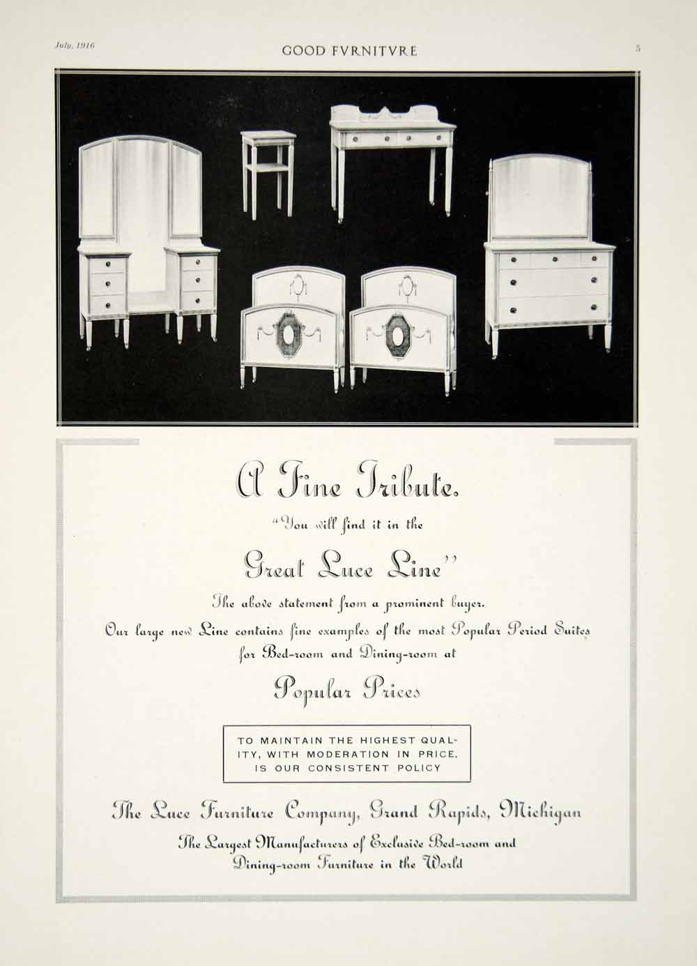1916 Ad Vintage Luce Furniture Bedroom Bed Dresser Vanity Desk Home Decor GF5
