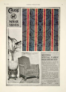 1917 Ad Chase Mohair Velvet Upholstery Fabric Hotel Statler Detroit Chair GF5