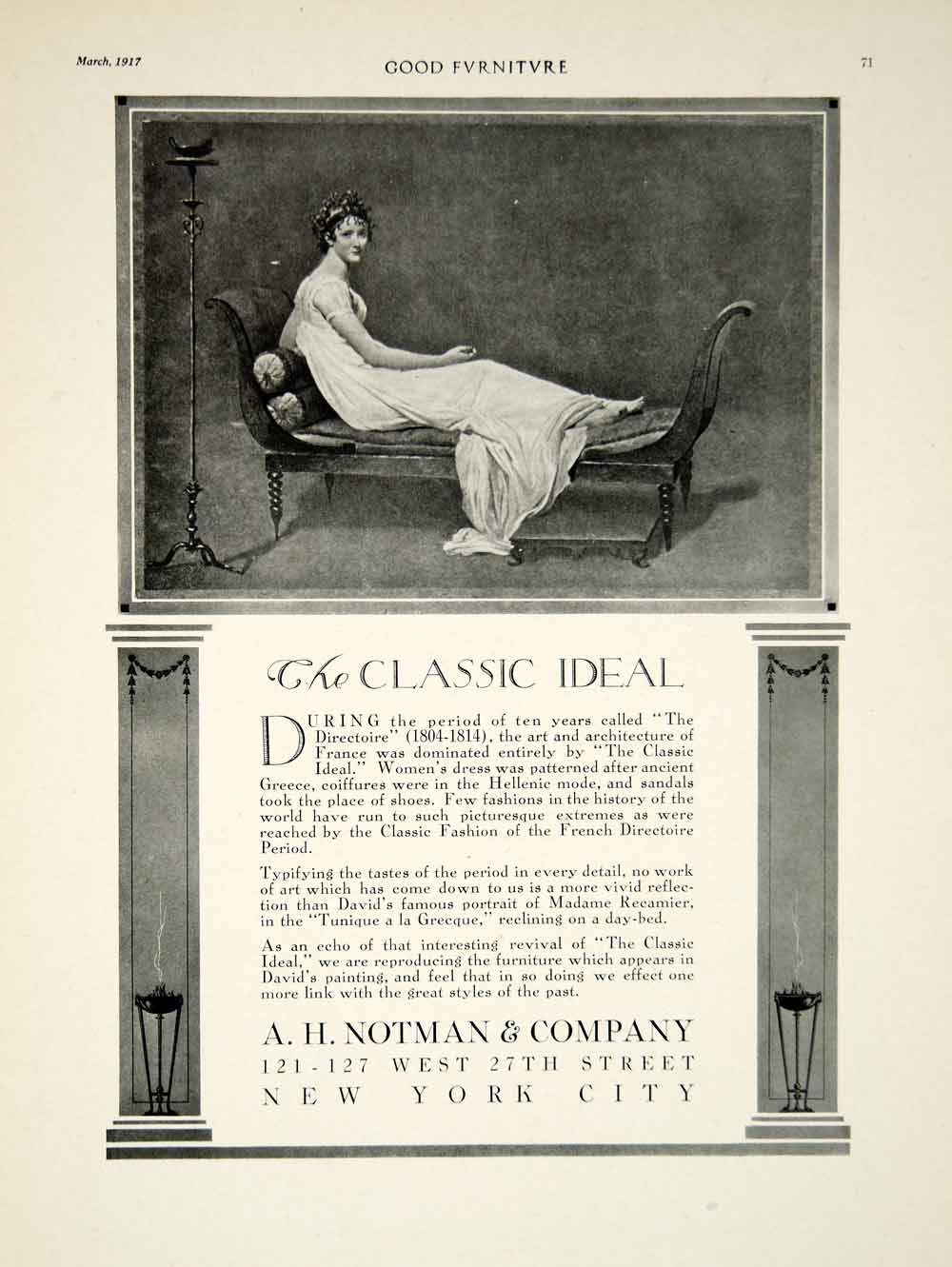 1917 Ad A. H. Notman French Directoire Style Furniture Madame Recamier David GF5