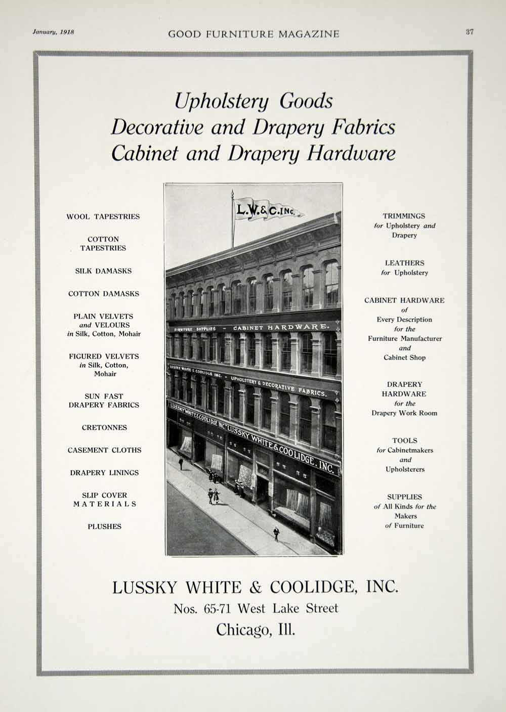1918 Ad Lussky White Coolidge Building Store 65-71 West Lake Street Chicago GF5