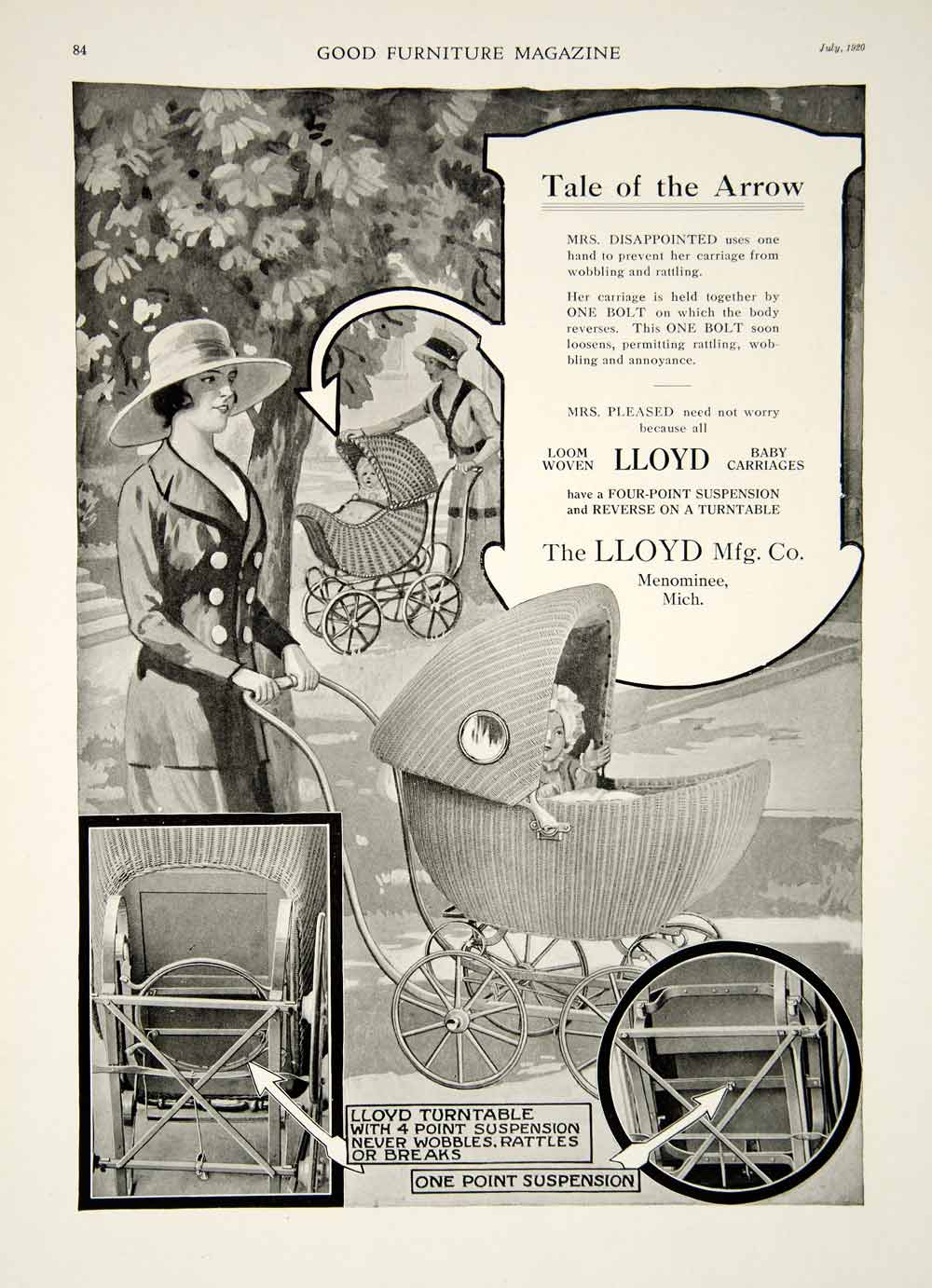 1920 Ad Vintage Lloyd Baby Carriage Buggy Wicker Pram Menominee Michigan GF5