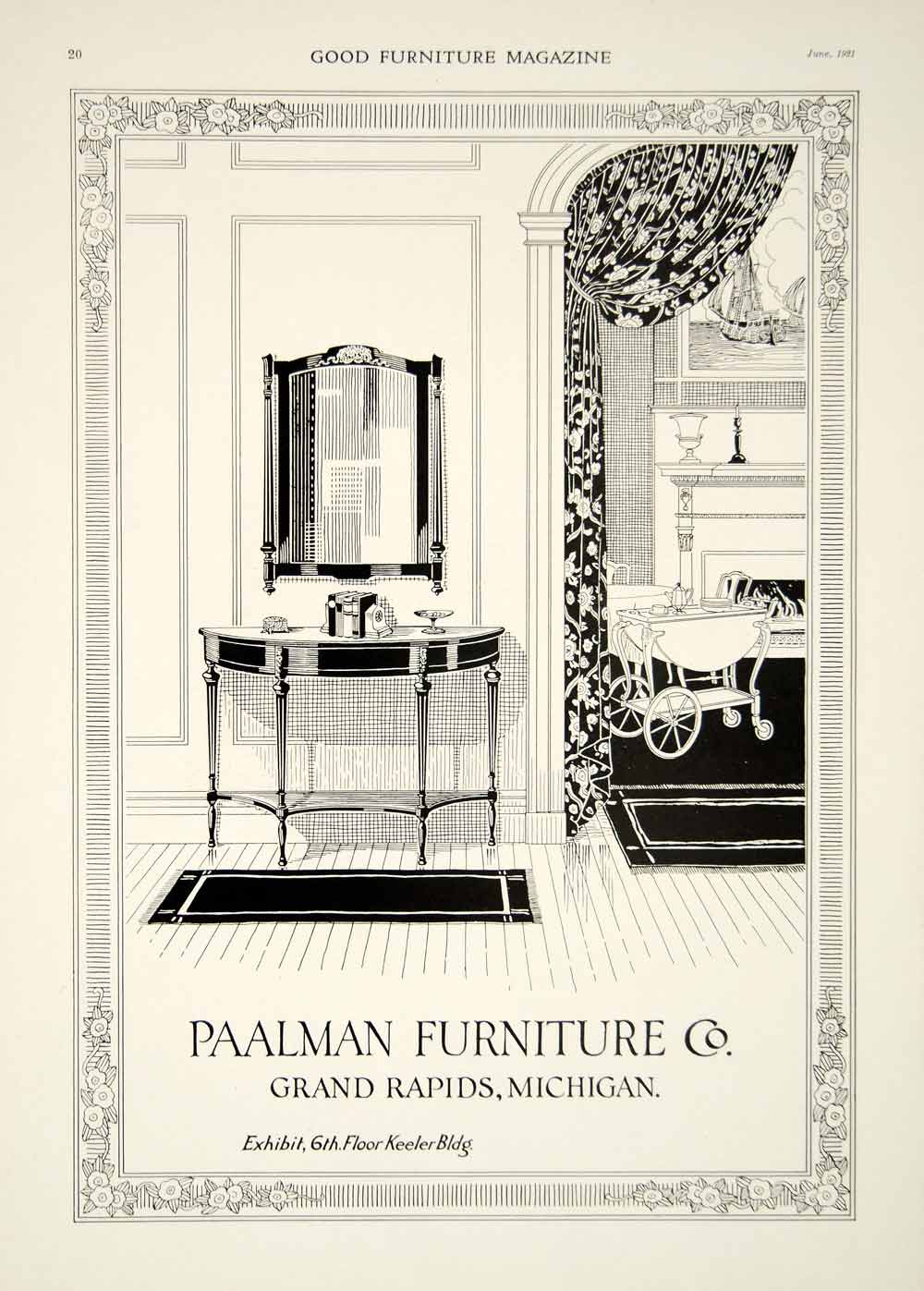 1921 Ad Vintage Paalman Furniture Hall Table Mirror Tea Cart Grand Rapids GF5