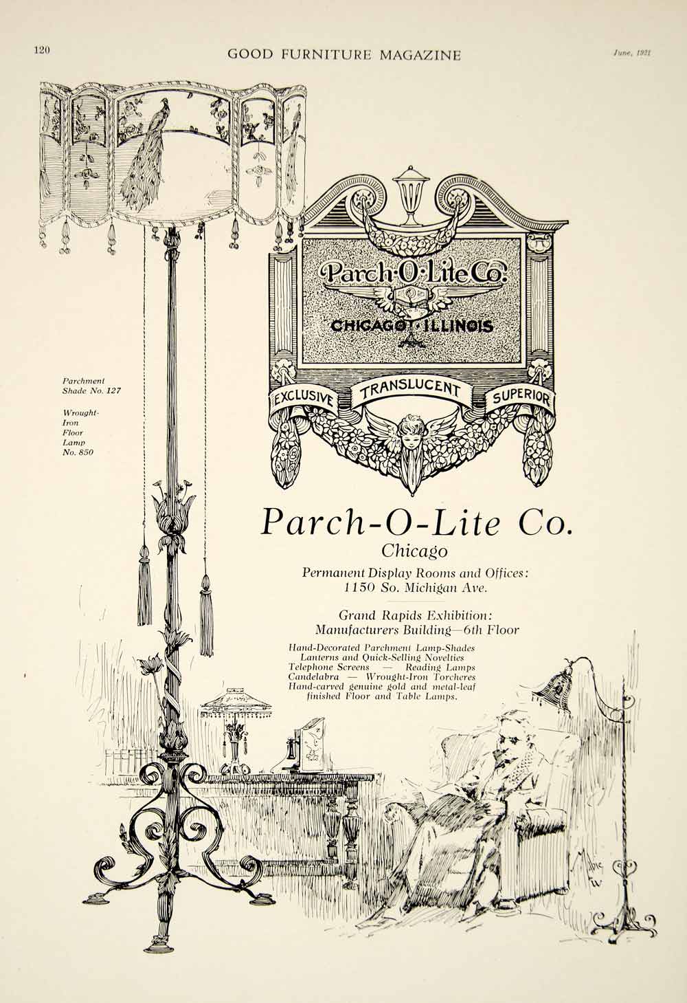 1921 Ad Vintage Parchment Lampshade Lamp Parch-O-Lite Company Home Decor GF5