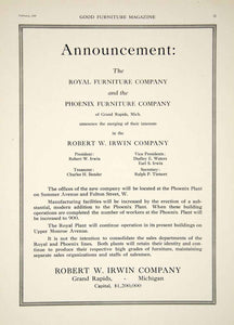1920 Ad Robert W. Irwin Co. Phoenix Furniture Factory Grand Rapids Michigan GF5