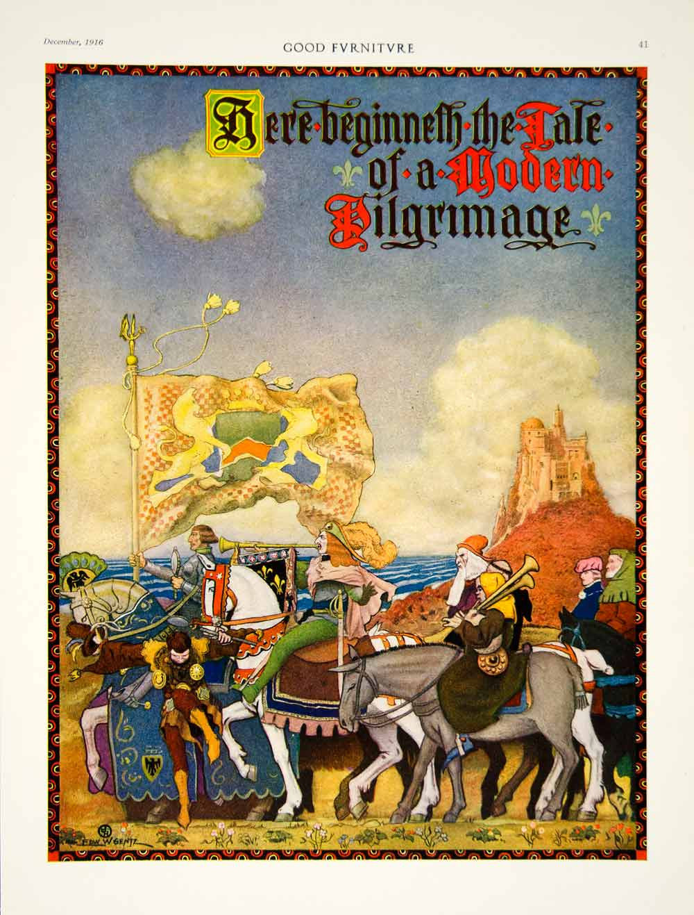 1916 Ad Grand Rapids Furniture Market January Exhibit Medieval Pilgrimage GF5 - Period Paper
 - 1