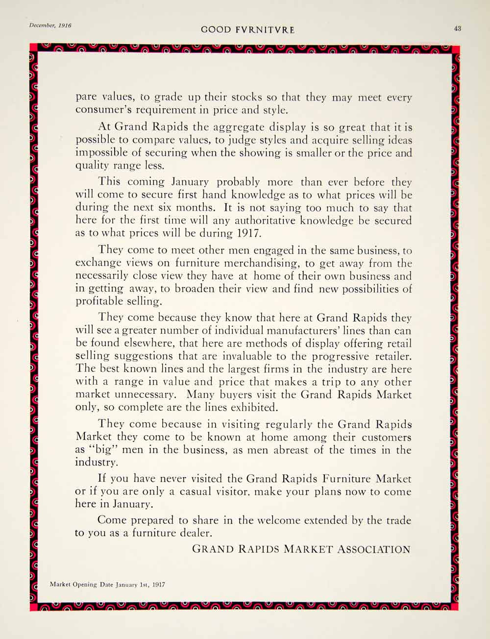 1916 Ad Grand Rapids Furniture Market January Exhibit Medieval Pilgrimage GF5 - Period Paper
 - 3