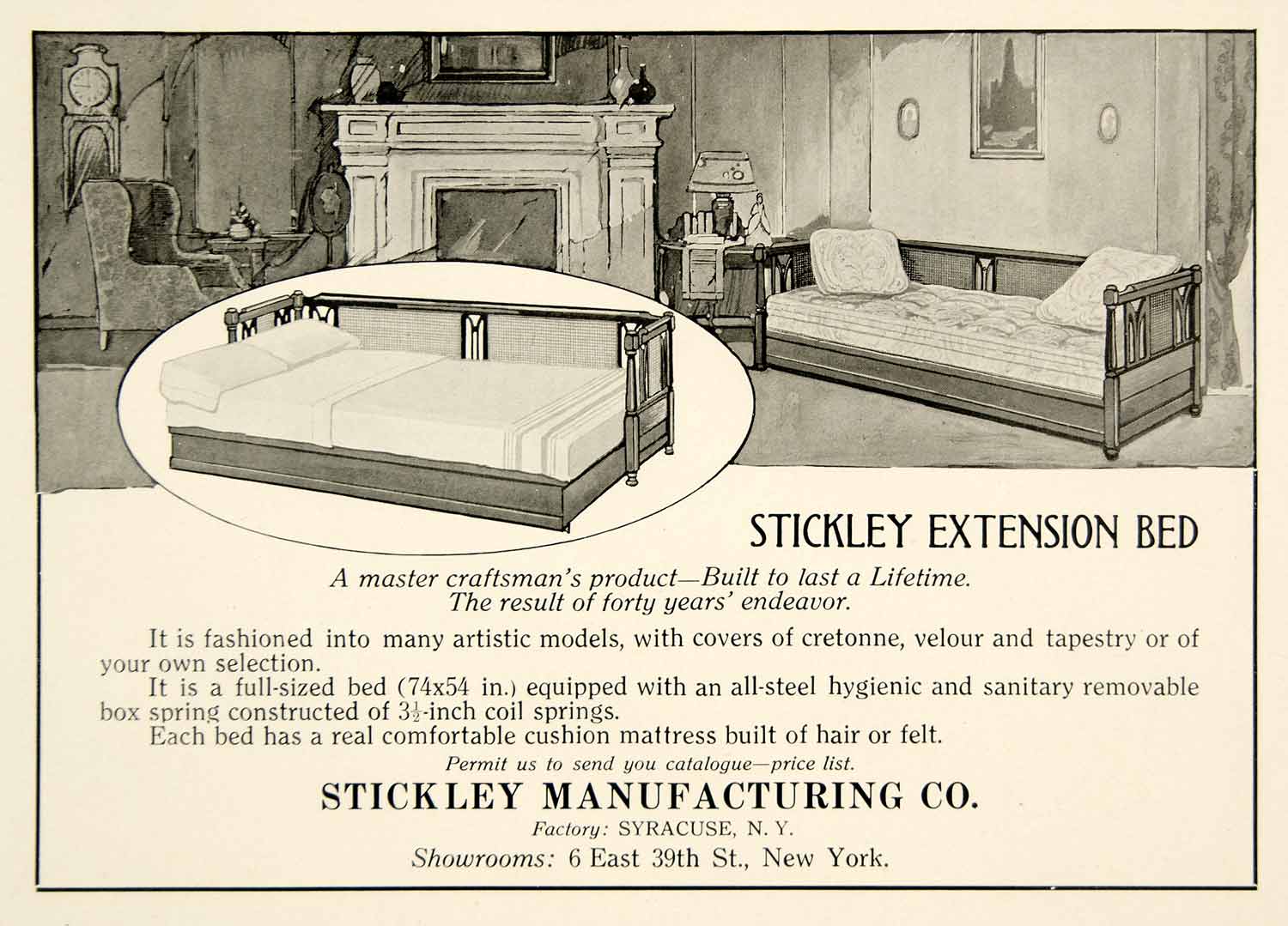 1921 Ad Vintage Stickley Extension Day Bed Sofa Furniture Living Room Couch GF5
