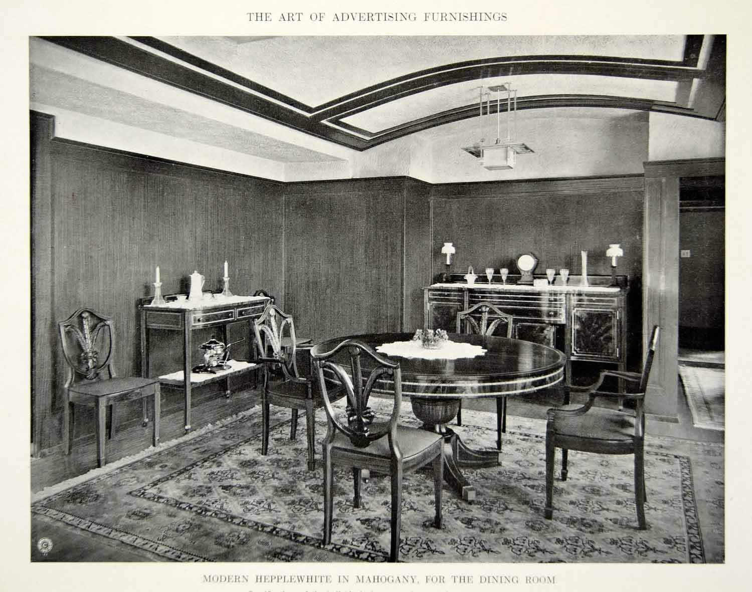 1915 Print Hepplewhite Dining Room Furniture Suite Table Interior Design GF5
