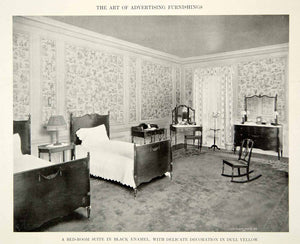 1915 Print Antique Bedroom Furniture Suite Twin Beds Dresser Interior Design GF5