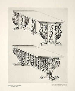 1915 Print Jacques I Androuet du Cerceau Drawing Design Tables 16th Century GF5