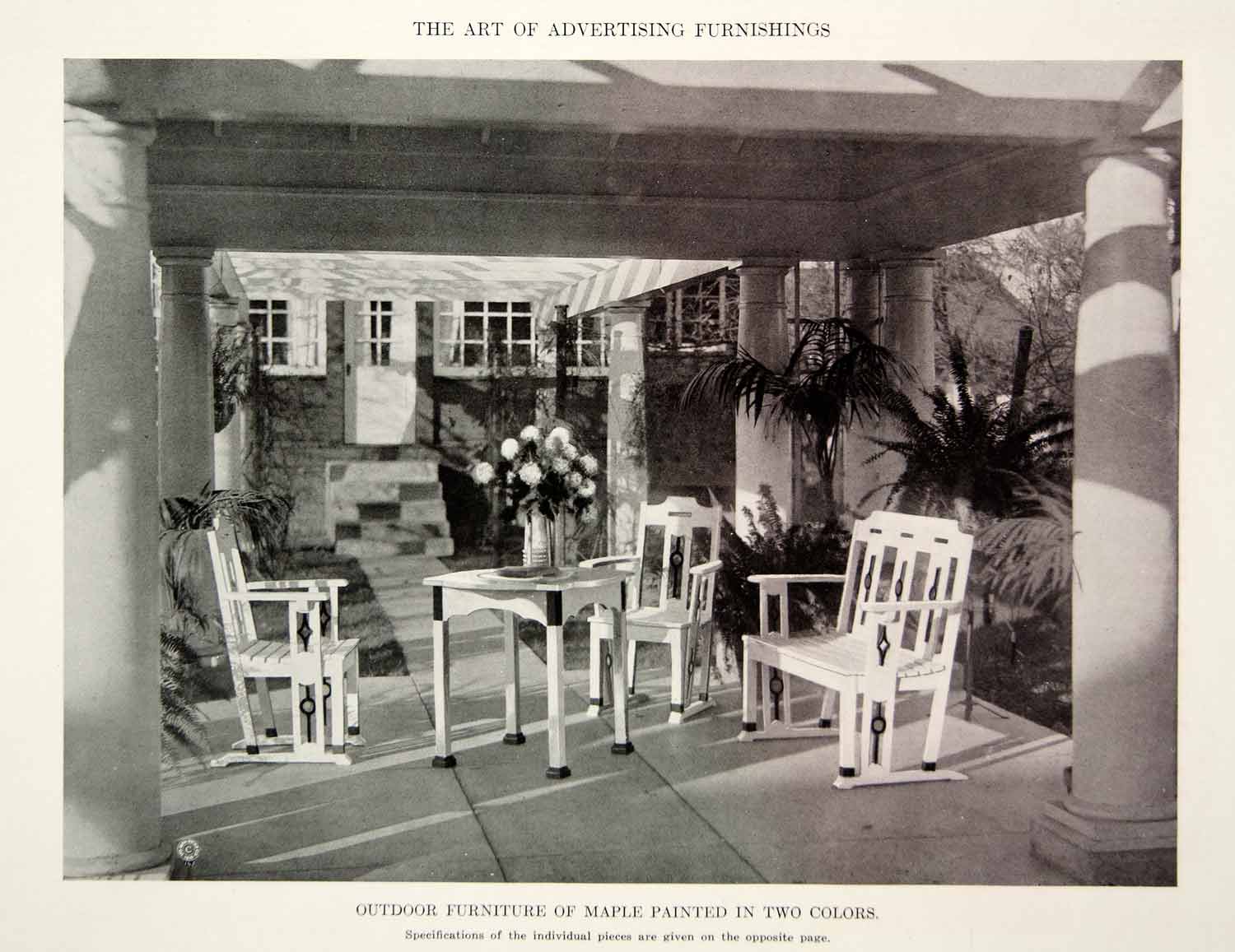 1916 Print Vintage Outdoor Porch Furniture Painted Maple Interior Design GF5