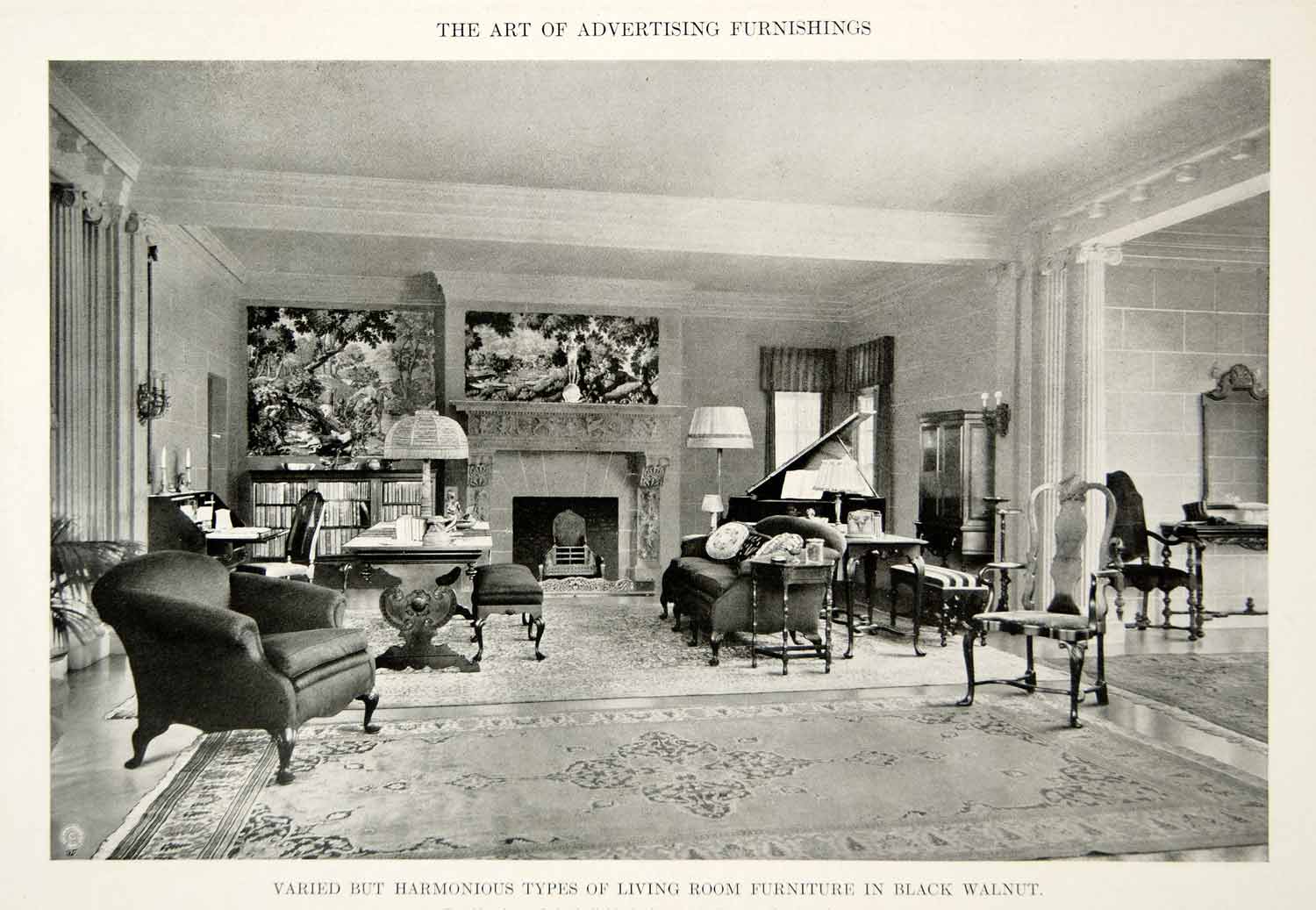 1916 Print Living Room Black Walnut Furniture Queen Anne Interior Design GF5