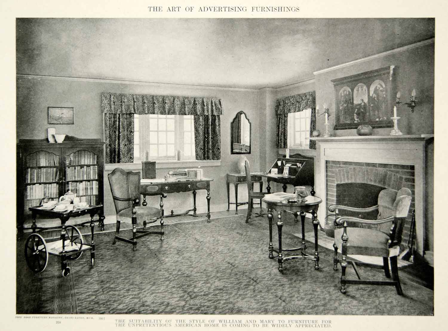 1917 Print Living Room Furniture William \u0026 Mary Style Interior Design Decor  GF5, image size:1500x1110