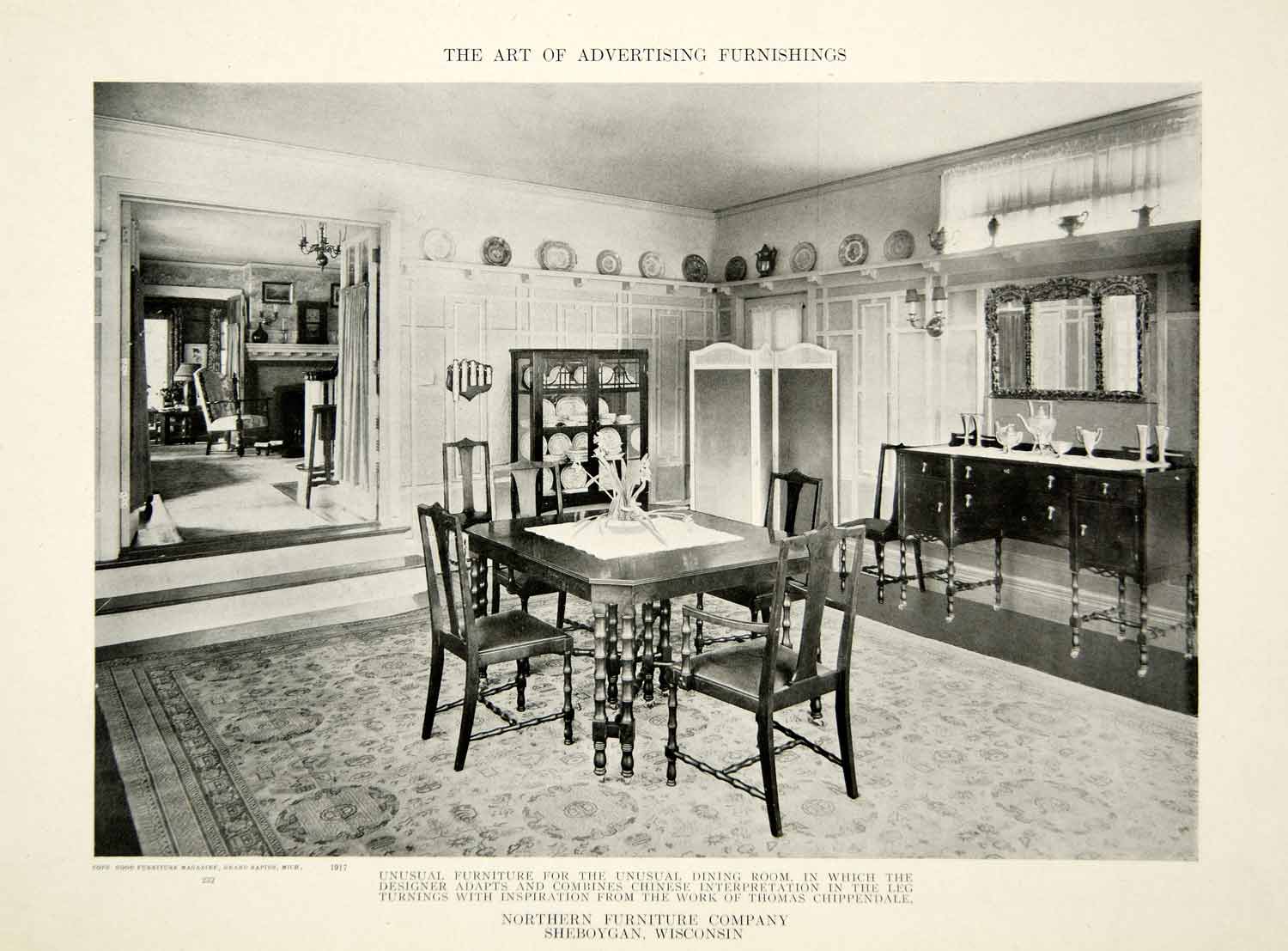 1917 Print Dining Room Suite Furniture Chinese Chippendale Interior Design GF5