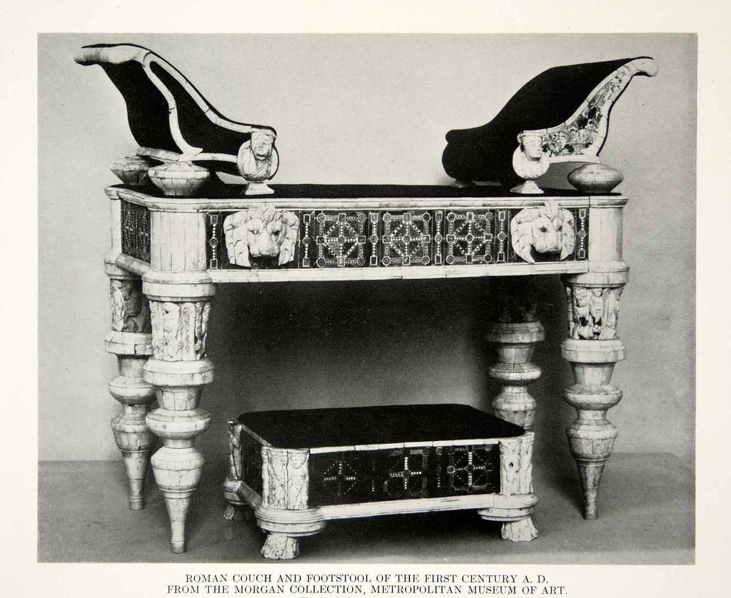 1918 Print Antique Roman Couch Footstool 1st Century Furniture Ancient Rome GF5 - Period Paper
