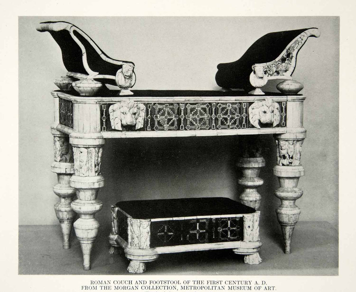 Ancient Rome Stool Design 1918 Print Antique Roman Couch Footstool 1st Century Furniture Ancient ...
