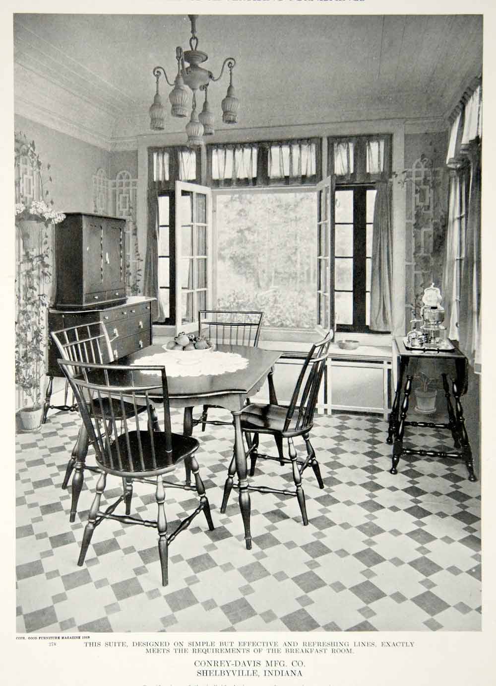 1918 Print Breakfast Room Furniture Chairs Table Interior Design Home Decor GF5