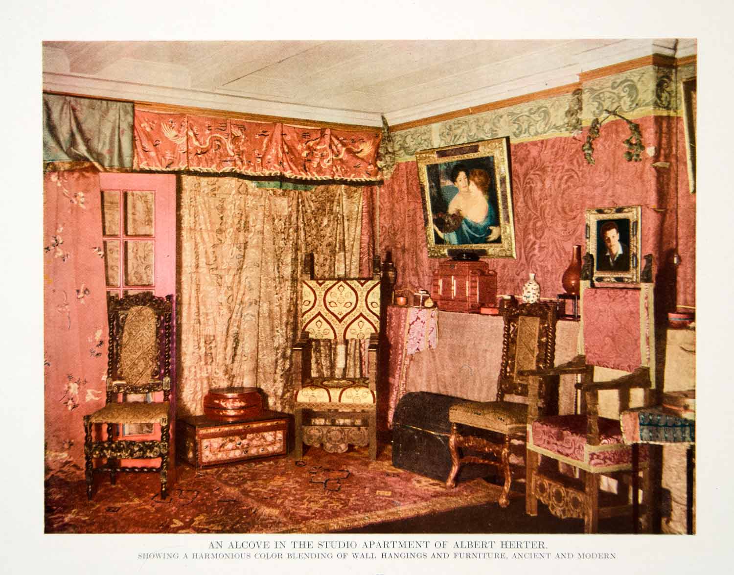 1918 Print Albert Herter Interior Designer Apartment Wall Hangings Antiques GF5