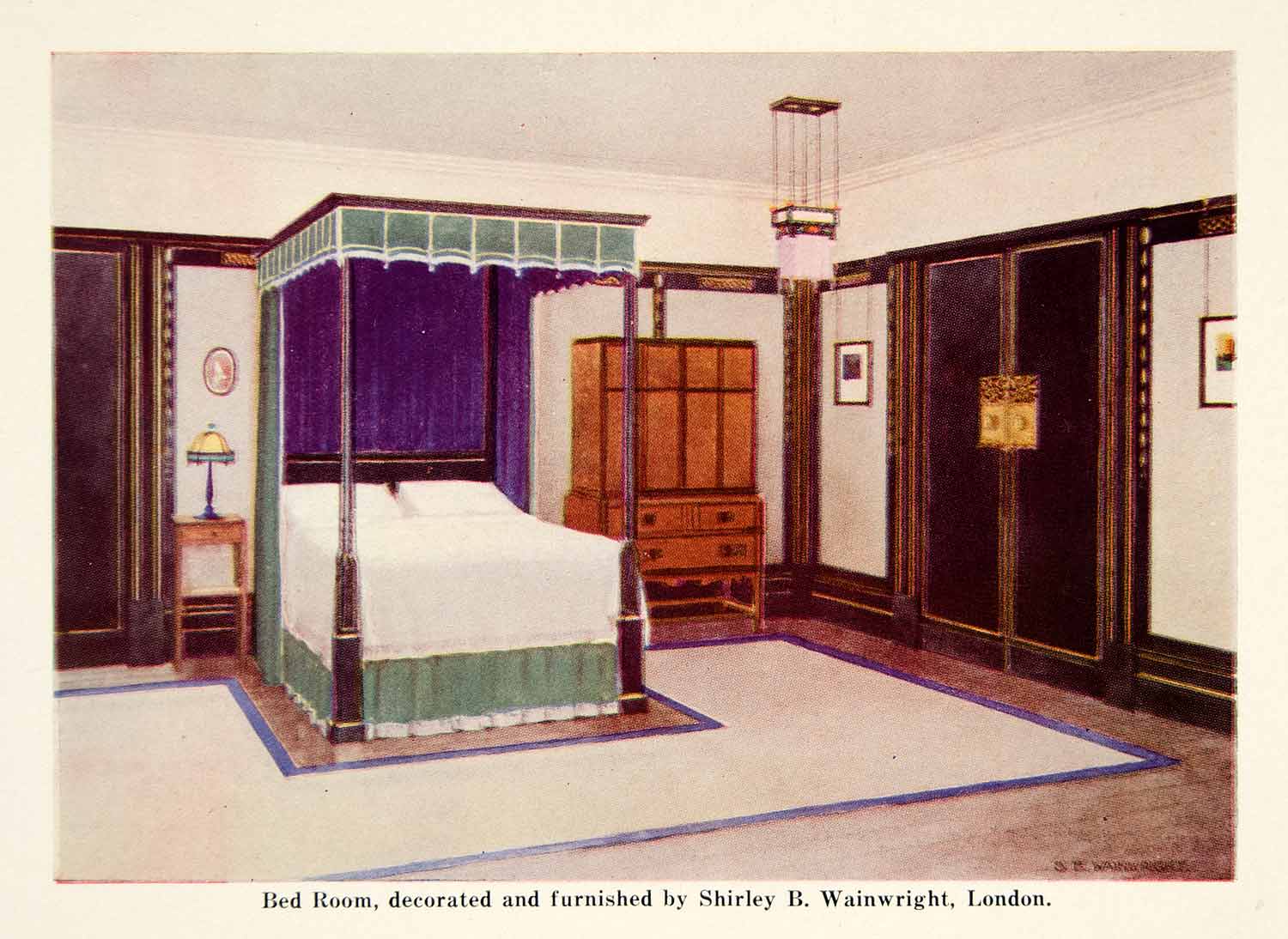 1921 Color Print Bedroom  Art Deco Interior Design Bed Shirley B. Wainwright GF5